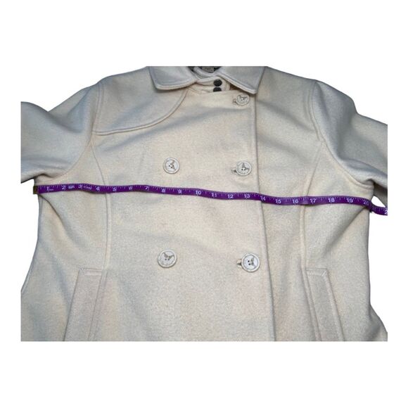 Woolrich Ivory Cream Wool Double Breasted Pea Coat, Size Small Fall Classic Coat - Picture 8 of 10